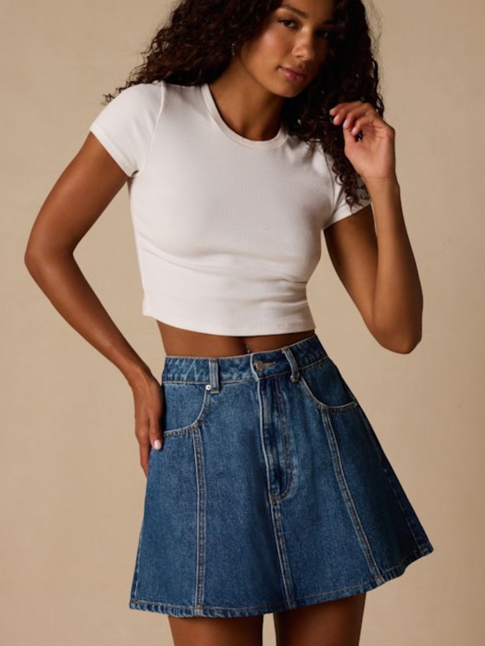 Lulus Minola Medium Wash Denim Skater Mini Skirt Blue - Size M